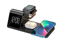 משטח טעינה אלחוטית דגם 3 ב-1 הטענה מהירה בעל שעון דיגיטלי